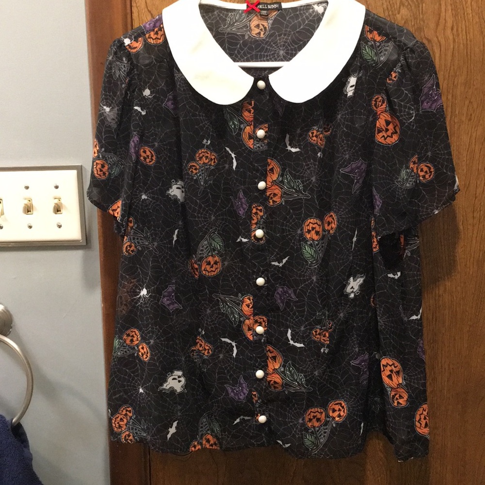 Halloween Harlow Blouse Spiderweb Bats Horror Punk